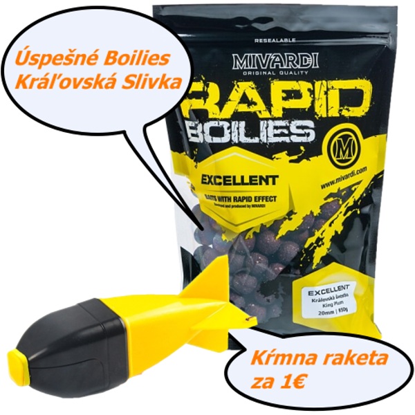 Boilies Rapid Kráľovská Slivka + kŕmna raketa 1 Boilies Kralovska slivka akcia raketa Rp